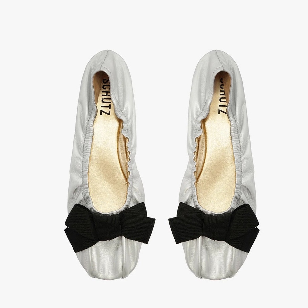 SCHUTZ Suzanne Calf Leather Flats - Silver